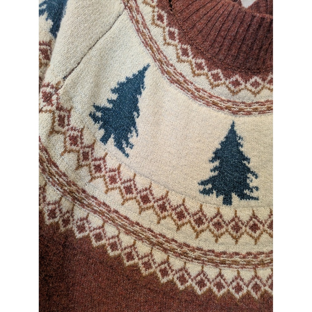 Maurices Sweater Women's Large Rust Brown Fair Isle Pine Tree Pullover Cozy - Picture 4 of 8